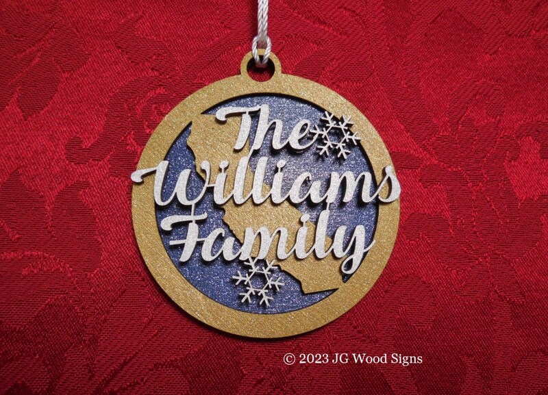 State Outline Name Christmas Ornaments Gift Layered Wood JGWoodSigns Ornament Williams-B10